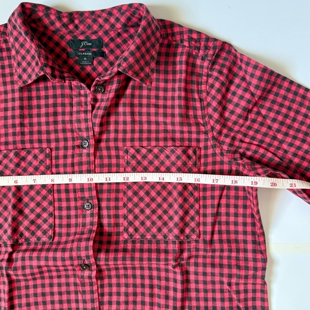 J.Crew Gingham Flannel Button-Down Shirt Red Black Size 6 - Picture 6 of 8